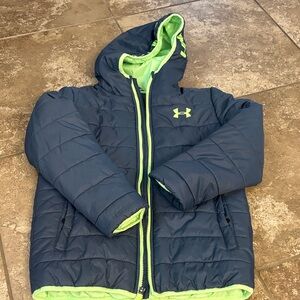 Under Armour Dark Blue and Bright Green Hooded Jacket